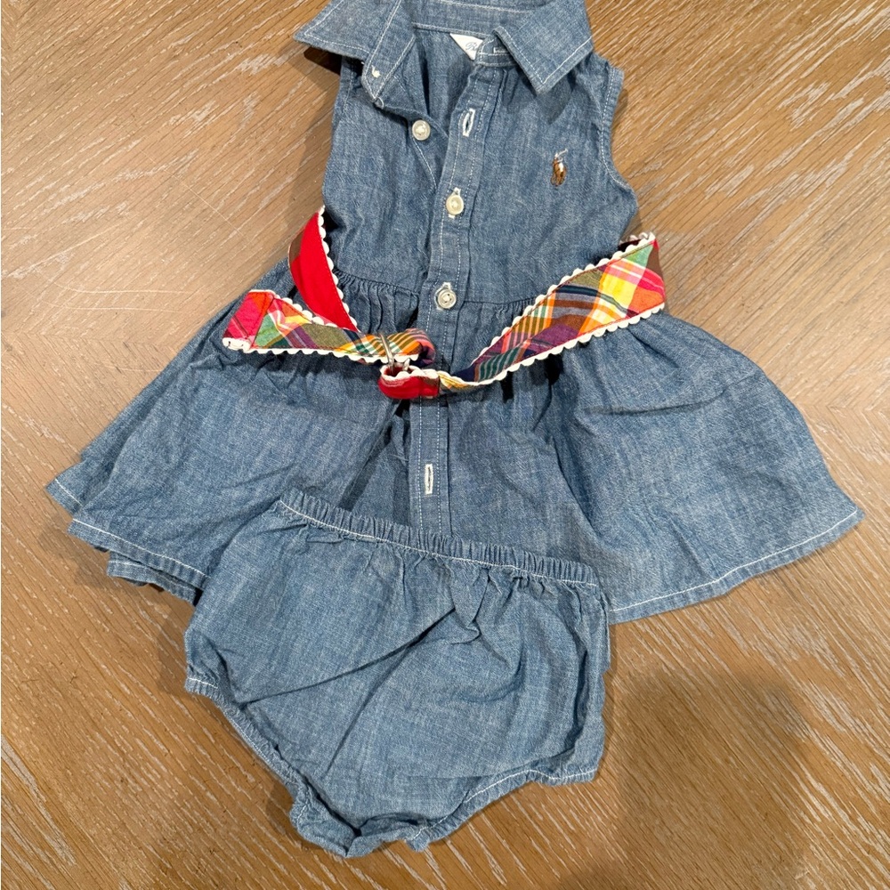 Denim Dress with Colorful Belt for Kids